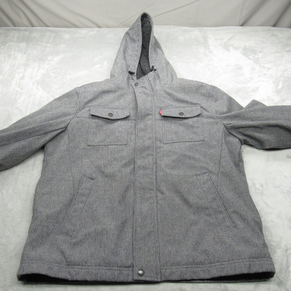 Levis Jacket Men Large Gray Sherpa Lined Water Resistant Hooded Full Zip Trucker - Picture 6 of 15